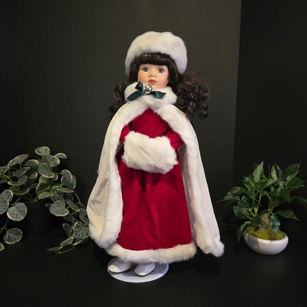 Vintage Porcelain Doll with Red Dress